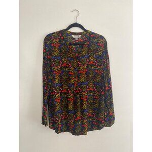 Old Navy Womens Floral Print Long Sleeve Tunic Shirt Size XL Black Multicolor